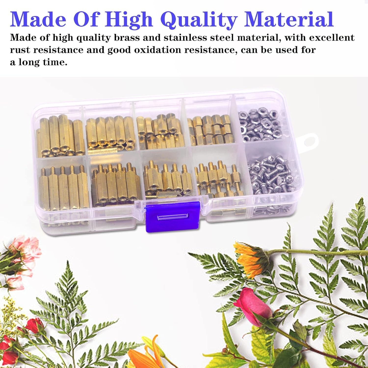 High-Quality Brass M2.5 Standoffs & Screws Kit – 280 Pieces Organized for Ease