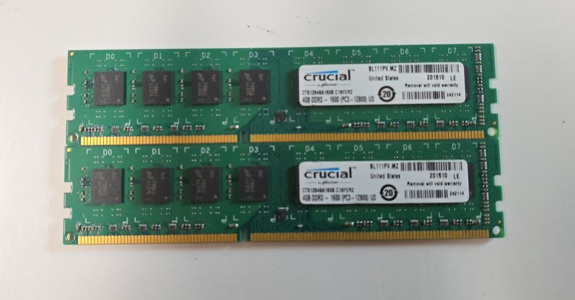 8GB Crucial (4GBx2) DDR3 PC3L-12800 Desktop Memory Ram CT51264BA160B.C16FER2
