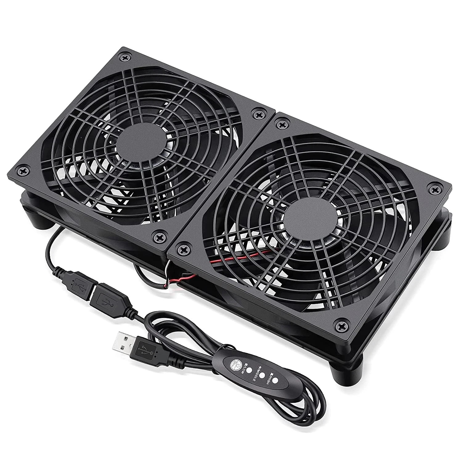 GDSTIME Quiet Router Fan Cooler with 3 Speed Control, L/M/H, DC 5V USB Powered D