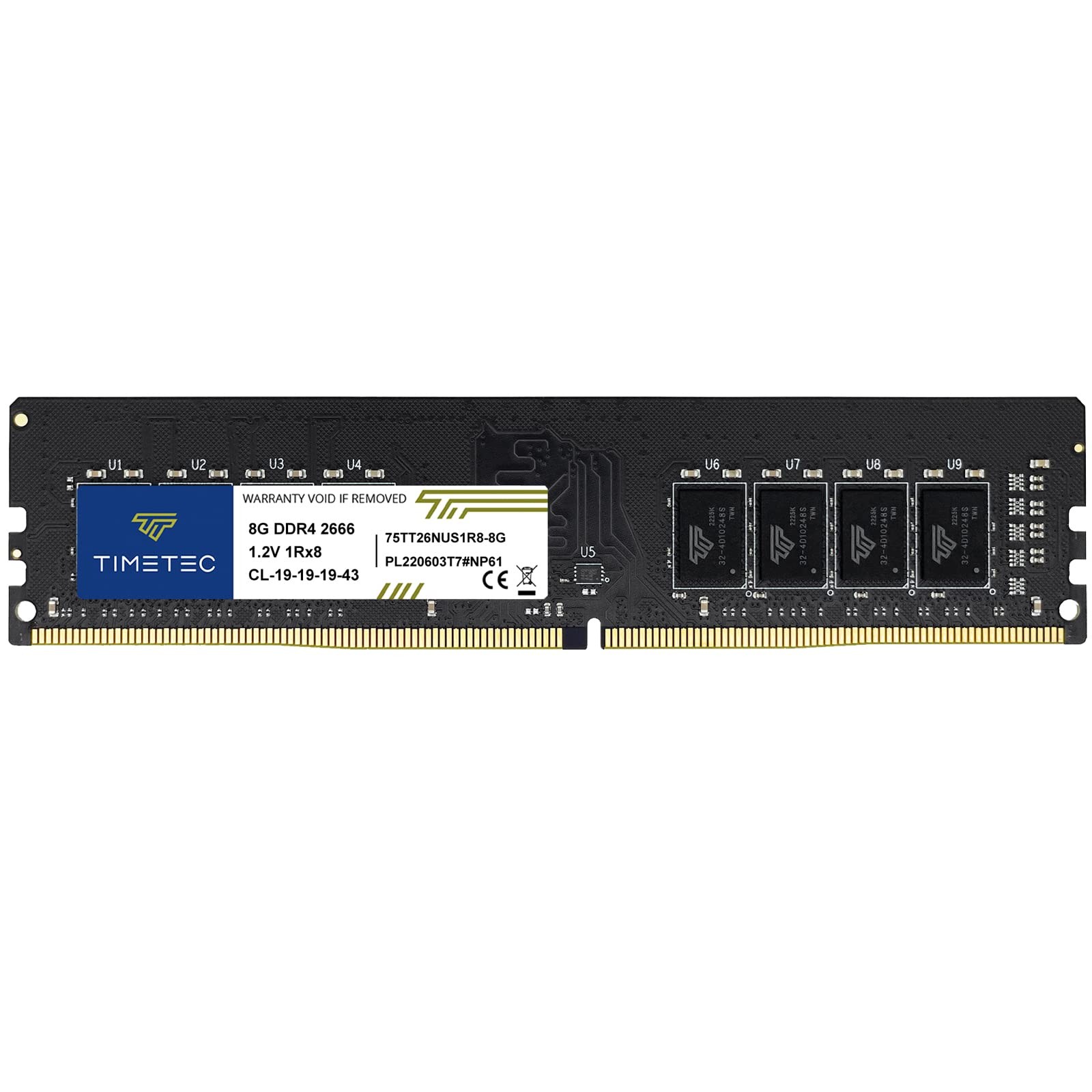 Timetec 8GB DDR4 2666MHz PC4-21300 Non-ECC Unbuffered 1.2V CL19 1Rx8 Single Rank