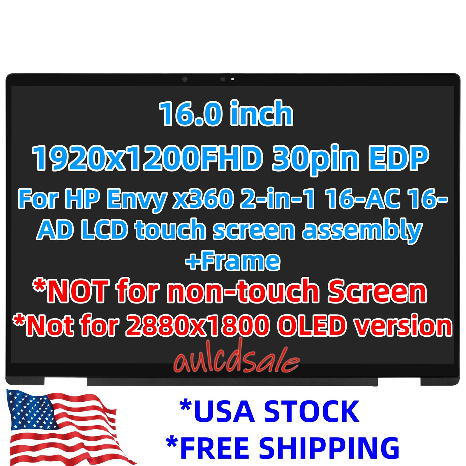 16″FHD For HP Envy x360 2-in-1 16-AD LCD Touch Screen Assembly+Bezel 16-AD0023DX