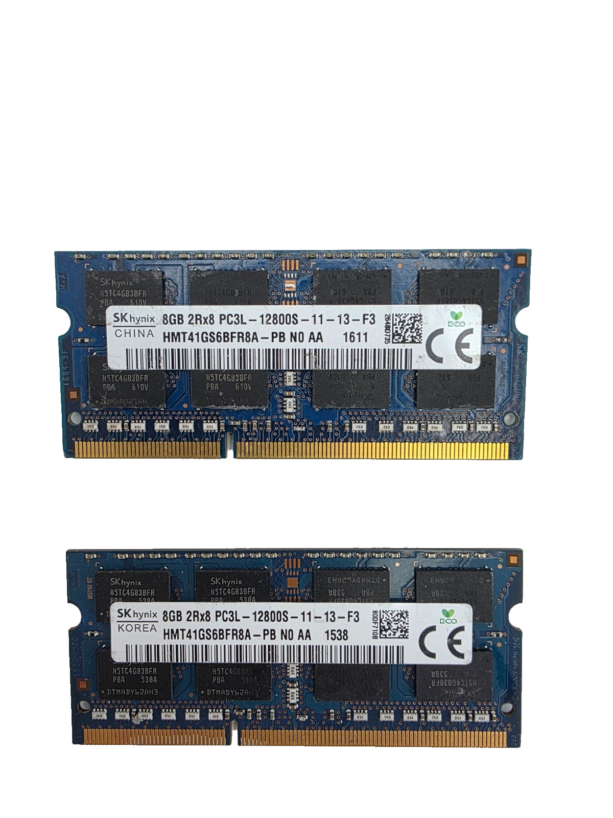 Lot of 2 SK hynix 8GB 2Rx8 PC3L-12800S DDR3L SO-DIMM RAM HMT41GS6BFR8A-PB