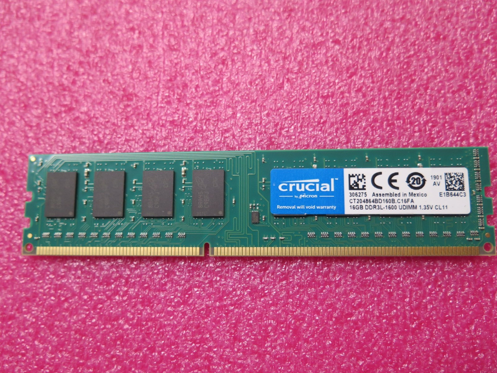 Crucial 16GB DDR3L 1600MHz PC3-12800U UDIMM Desktop Memory RAM CT204864BD160B