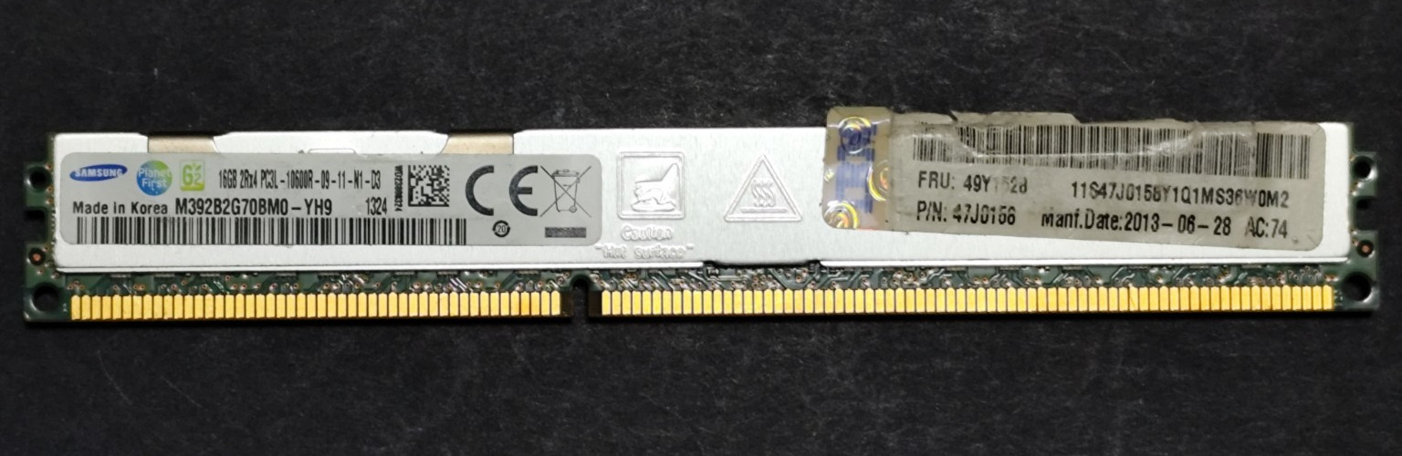 128GB (8 x 16GB) Samsung DDR3-1333 RDIMM PC3L-10600R ECC M392B2G70BM0-YH9