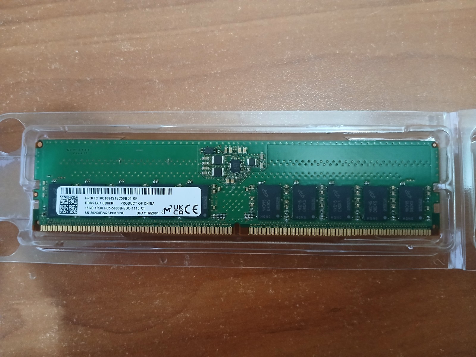 16GB Micron DDR5-5600 EC4 ECC UDIMM DESKTOP/SERVER RAM MTC10C1084S1EC56BD1