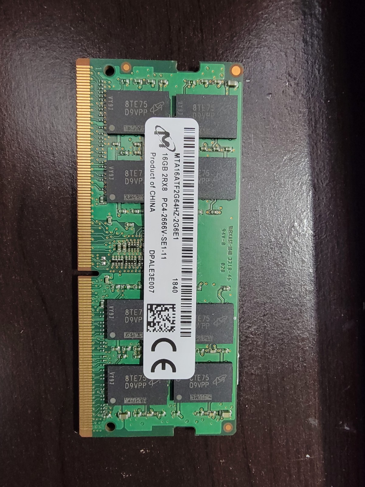 Micron DDR4 SO-DIMM 16GB PC4-2666V-SE1-11 Non-ECC 2Rx8 Laptop RAM 260-Pin
