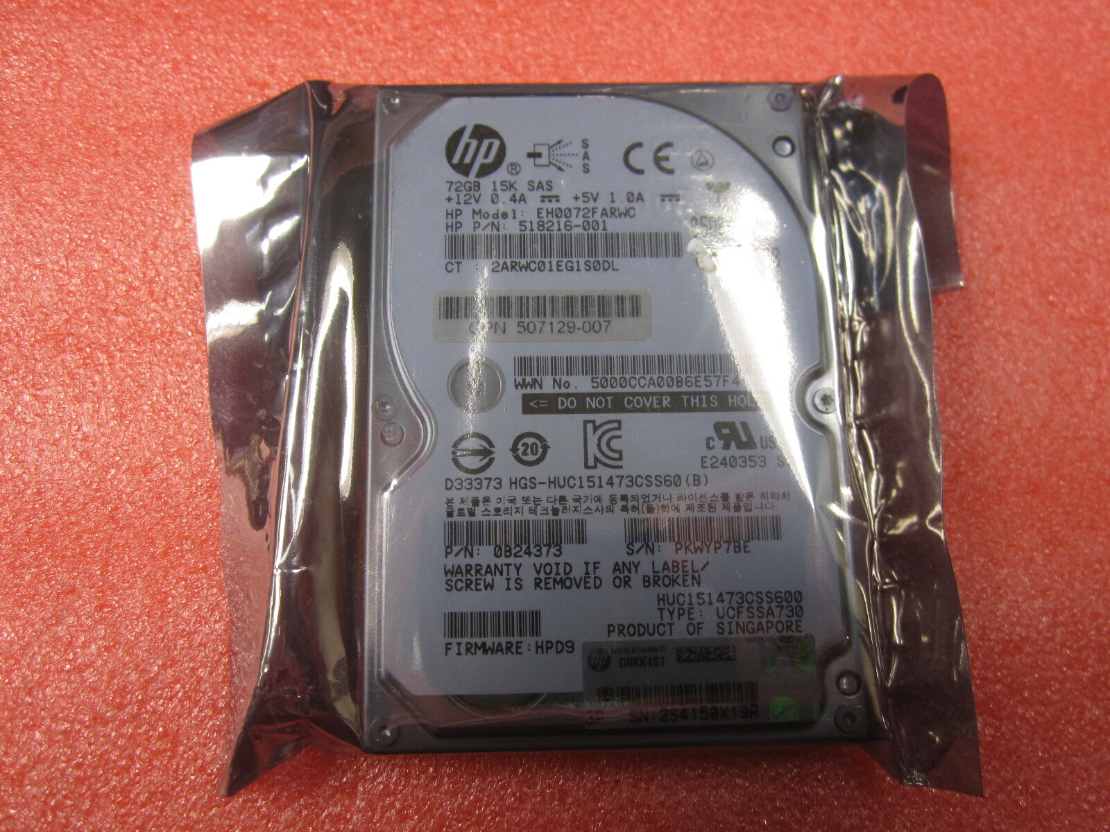 HP 72GB 15K SAS 6G DP 2.5 Hard Drive 518216-001 507129-007 0B24373