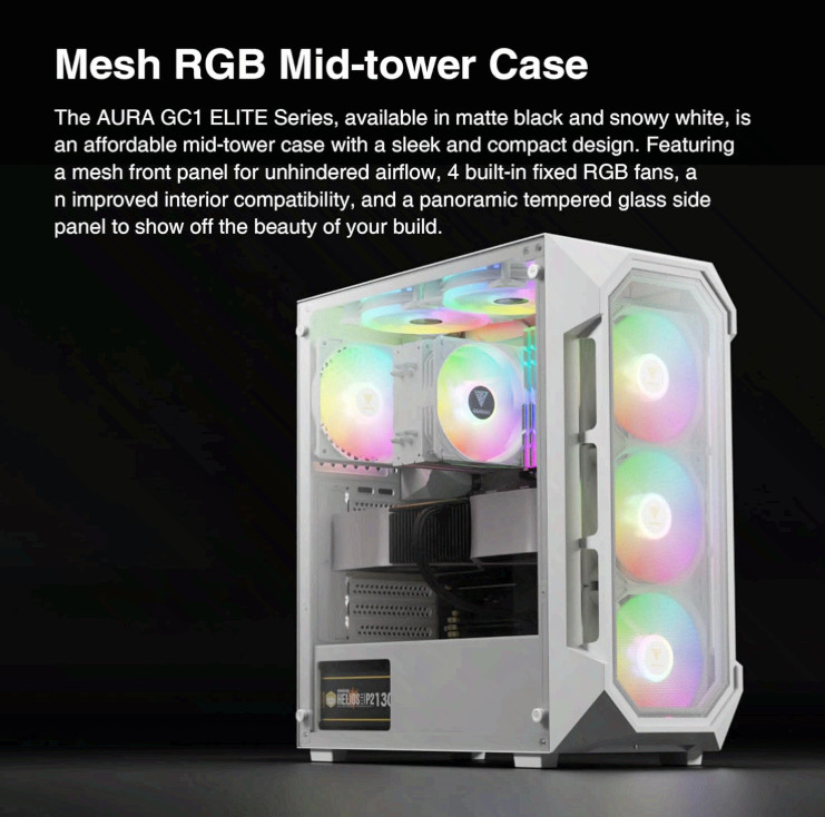 White ATX Mid Tower Gaming Computer PC Case w/Tempered Glass, Built-in 4X 120mm