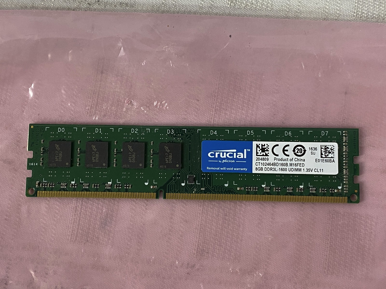 Crucial 8GB (1x8GB) PC3-12800 DDR3L-1600 PC Memory UDIMM CT102464BD160B.M16FED