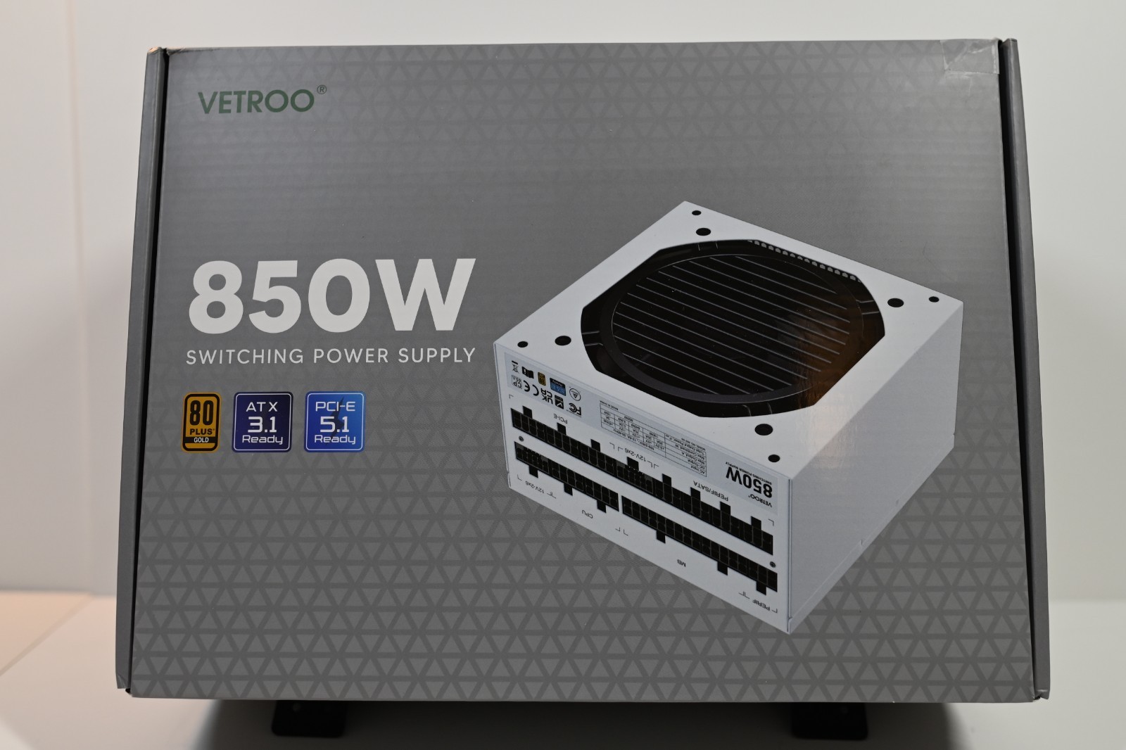 Vetroo 850W Power Supply PCIe 5.1 ATX 3.1 Ready 80+ Gold Full Modular PSU WHITE