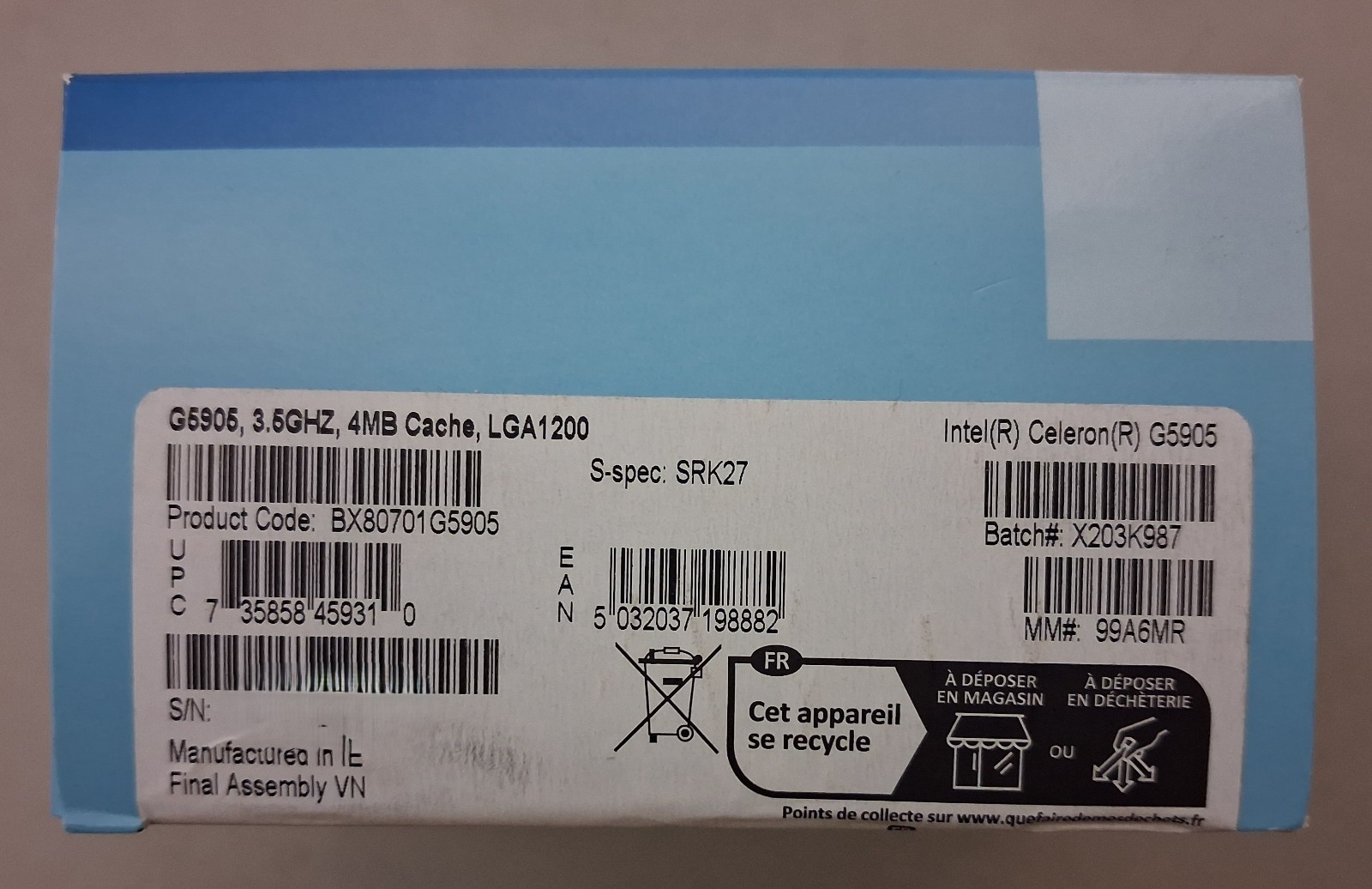 Intel Celeron G5905 Processor (3.5 GHz, 2 Cores, Socket FCLGA1200) Boxed w/fan