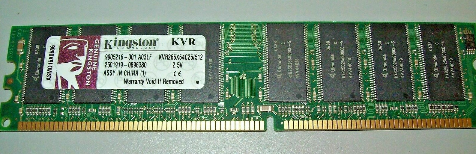 KINGSTON TECHNOLOGY KVR266X64C25/512 ASMQ16A0686 512MB DDR1 PC2100 184pin