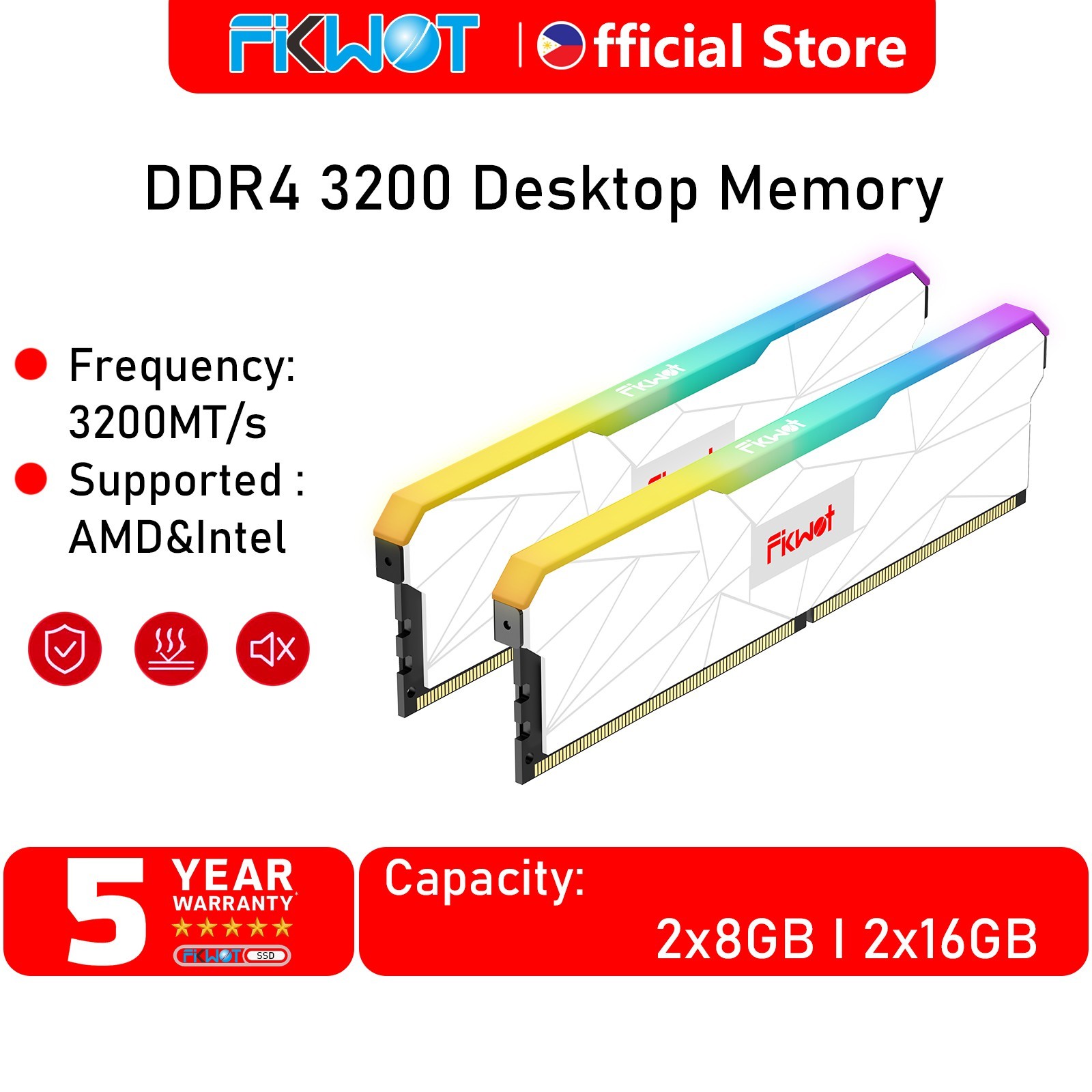 Fikwot RGB DDR4 RAM 32GB 16GB 288-Pin 3200 MT/S Desktop Memory Stick
