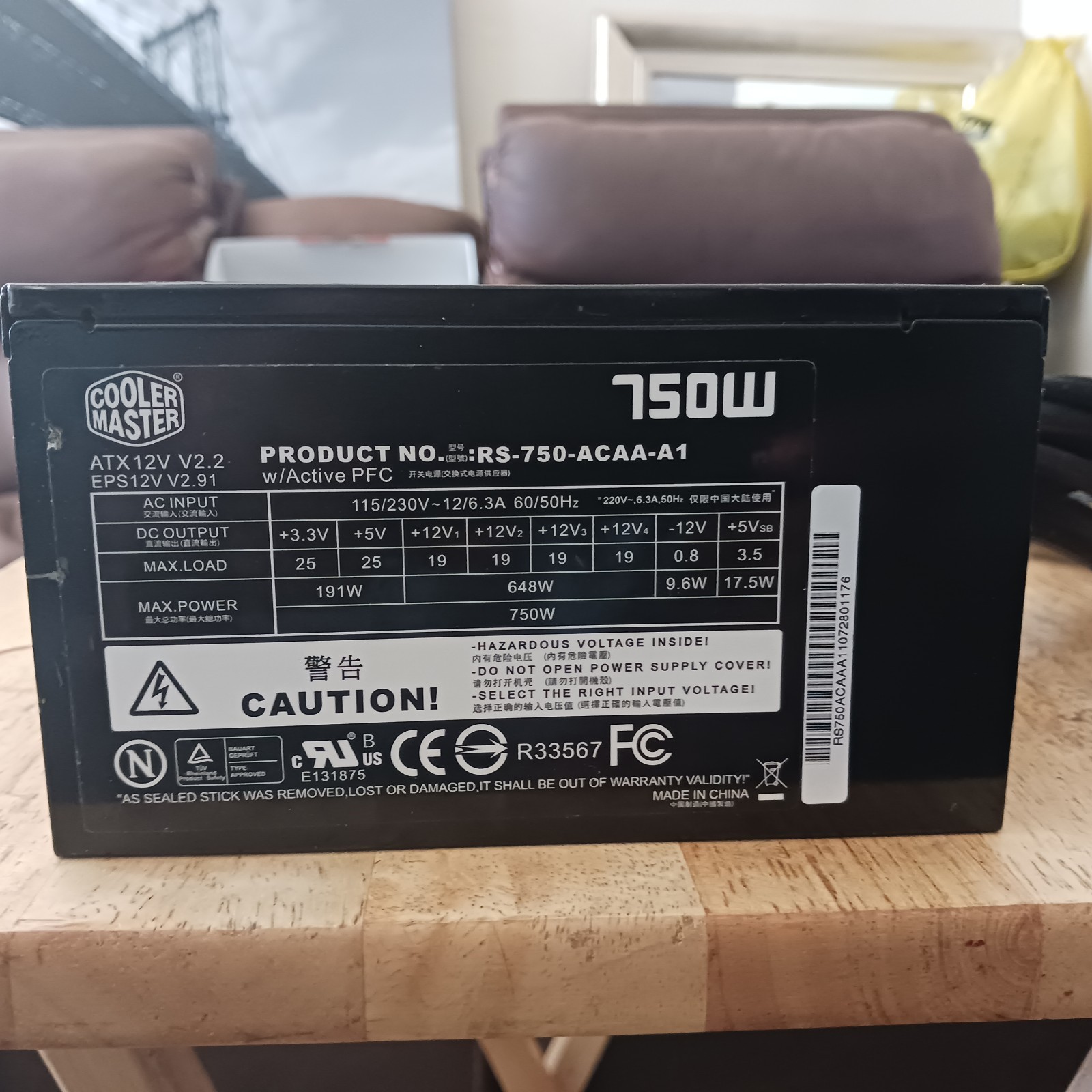 Cooler Master 750W ATX Power Supply Active PFC 24-Pin SATA RS-750-ACAA-A1