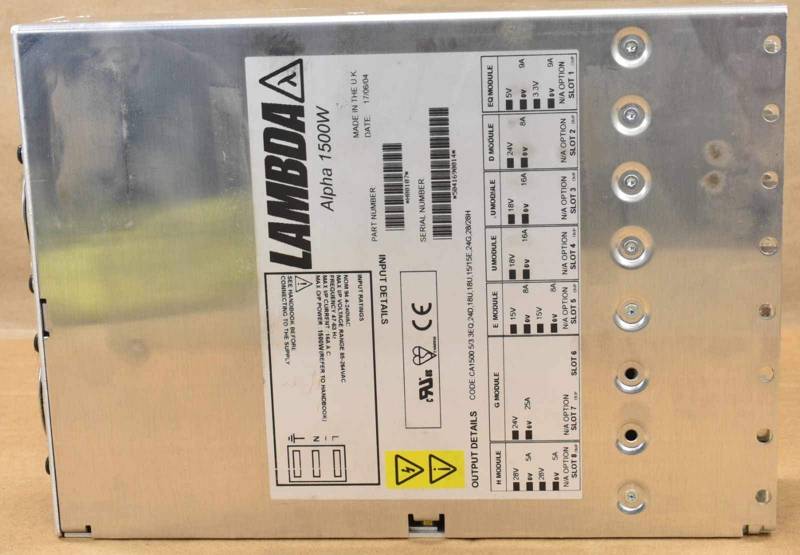 Lambda Alpha 1500W, H00107, 7 Section 5V-28V 5A-24A Multiple Output Power Supply