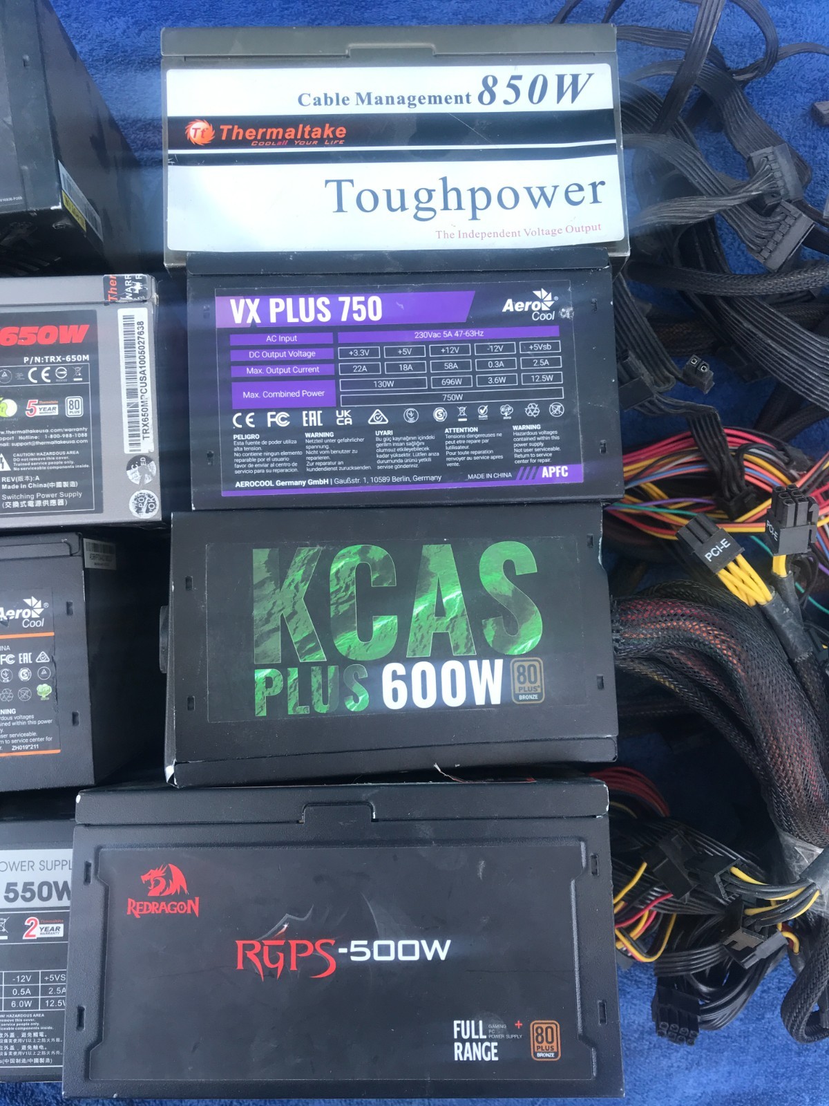Power Supply- Lot of 8 Mixed Thermaltake/Aerocool/Redragon – Dead PSUs for Parts