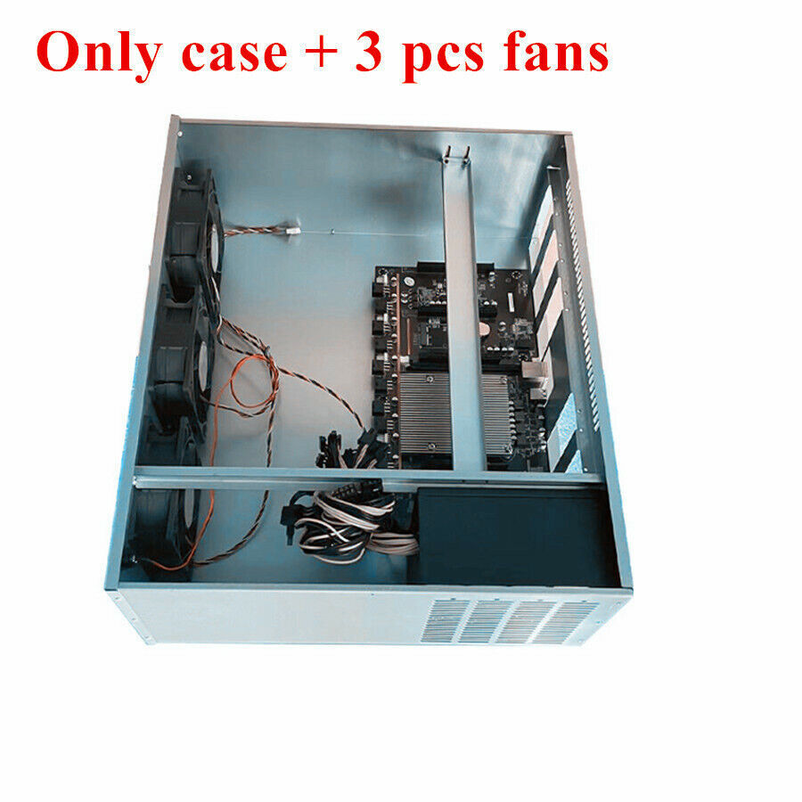 NEW 5 GPU Cards Open Air PC Mining Server Chassis Frame Case + 3Pcs Fans