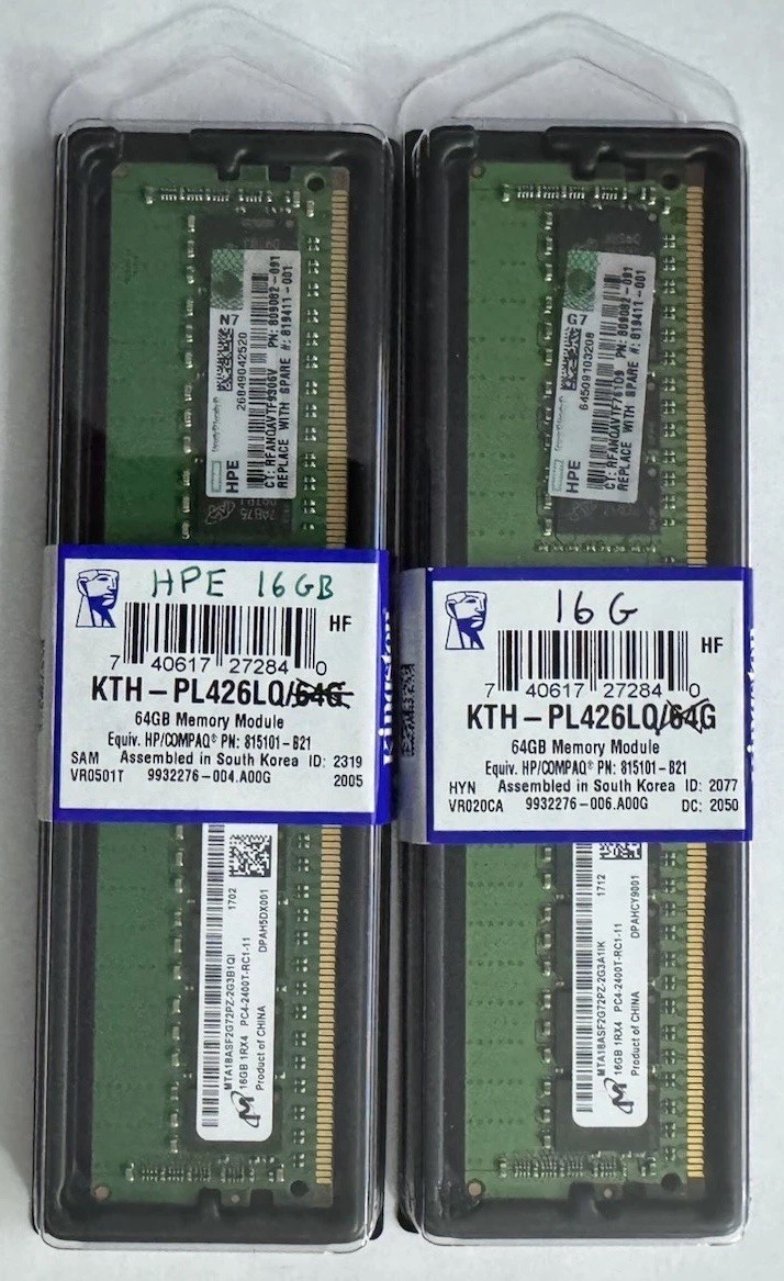2 Pack- New HPE Samsung 16GB DDR4-2400 ECC RDIMM Server RAM – Never Installed