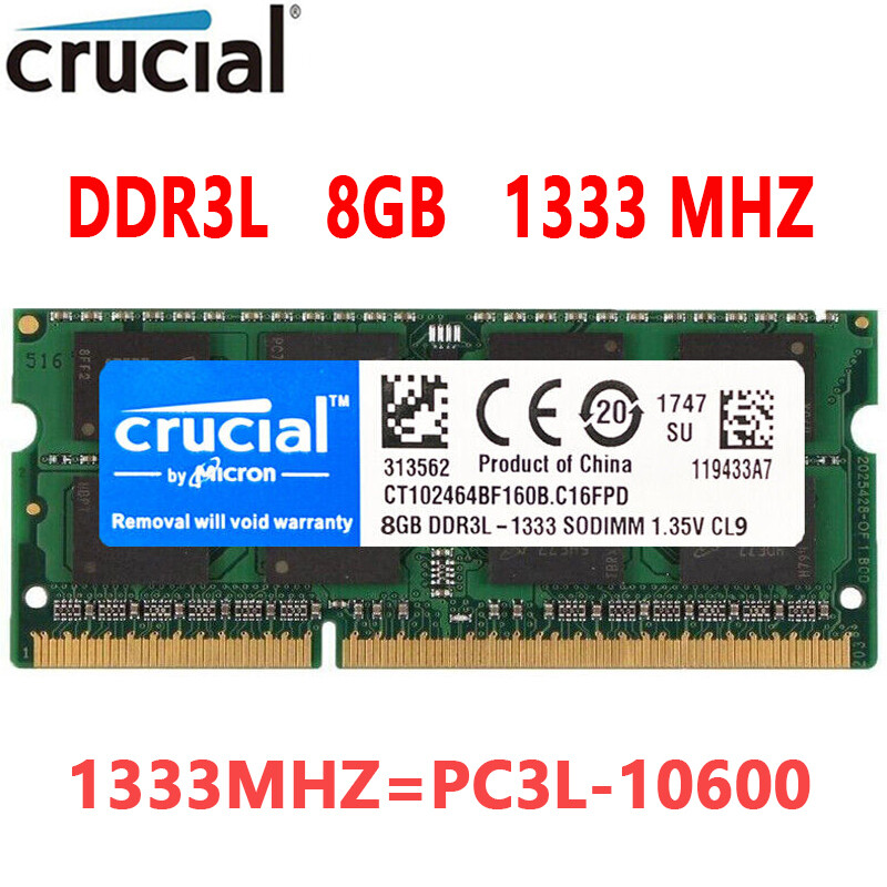 Crucial DDR3L 8GB 1333 MHz SODIMM PC3L-10600 204-Pin Laptop Memory 1.35V 1X8GB