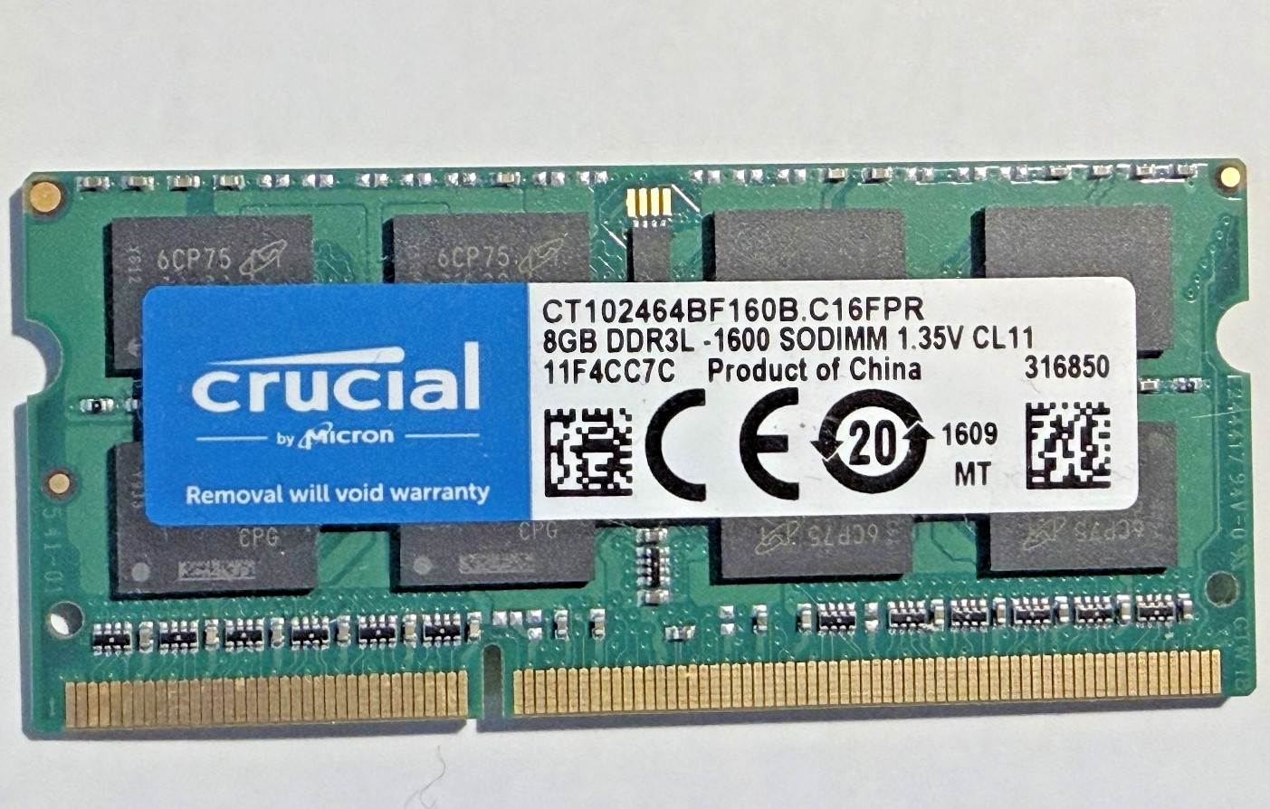Crucial 8GB DDR3L 1600MHz PC3L-12800 SODIMM Laptop RAM 1.35V CL11- Tested Mac/PC