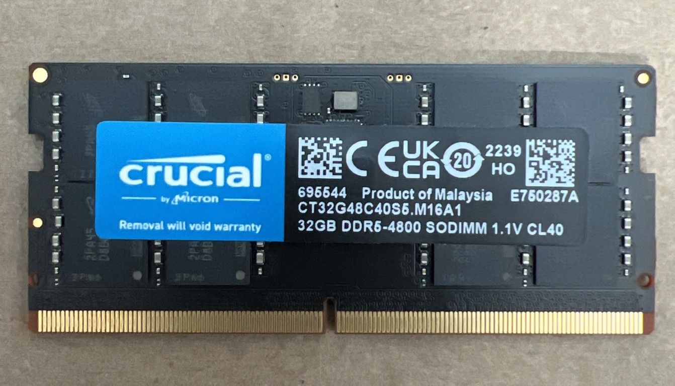 Crucial 32GB DDR5-4800 PC5-38400 262-Pin SO-DIMM RAM CT32G48C40S5