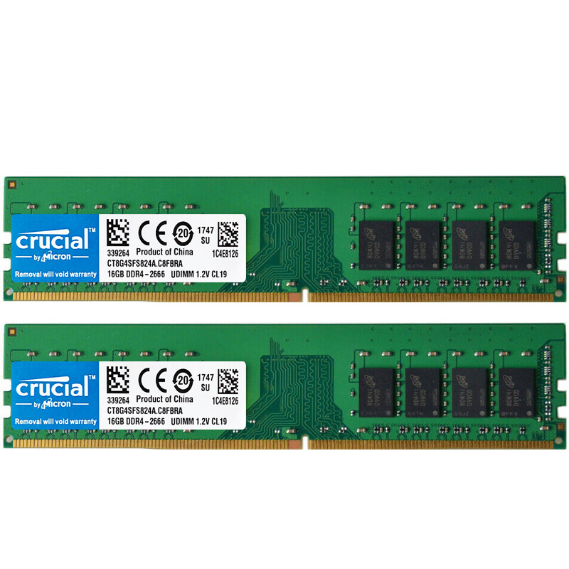 Crucial DDR4 32GB 2X16GB 2666 Mhz PC4-21300 288pins Desktop Memory Dimm Ram