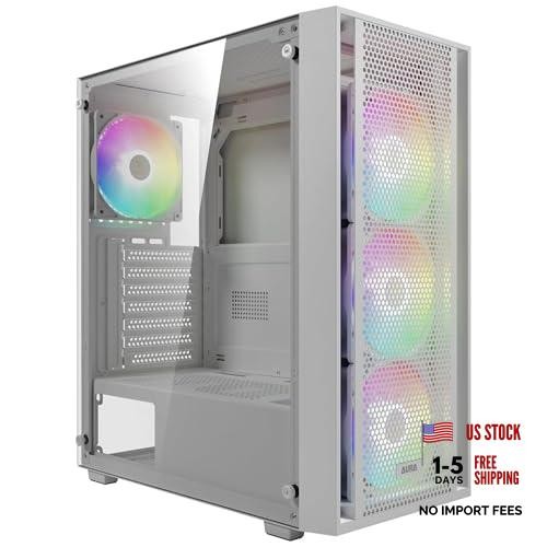 White ATX Mid Tower Gaming Computer PC Case with Side Tempered AURA GC2 E WH A