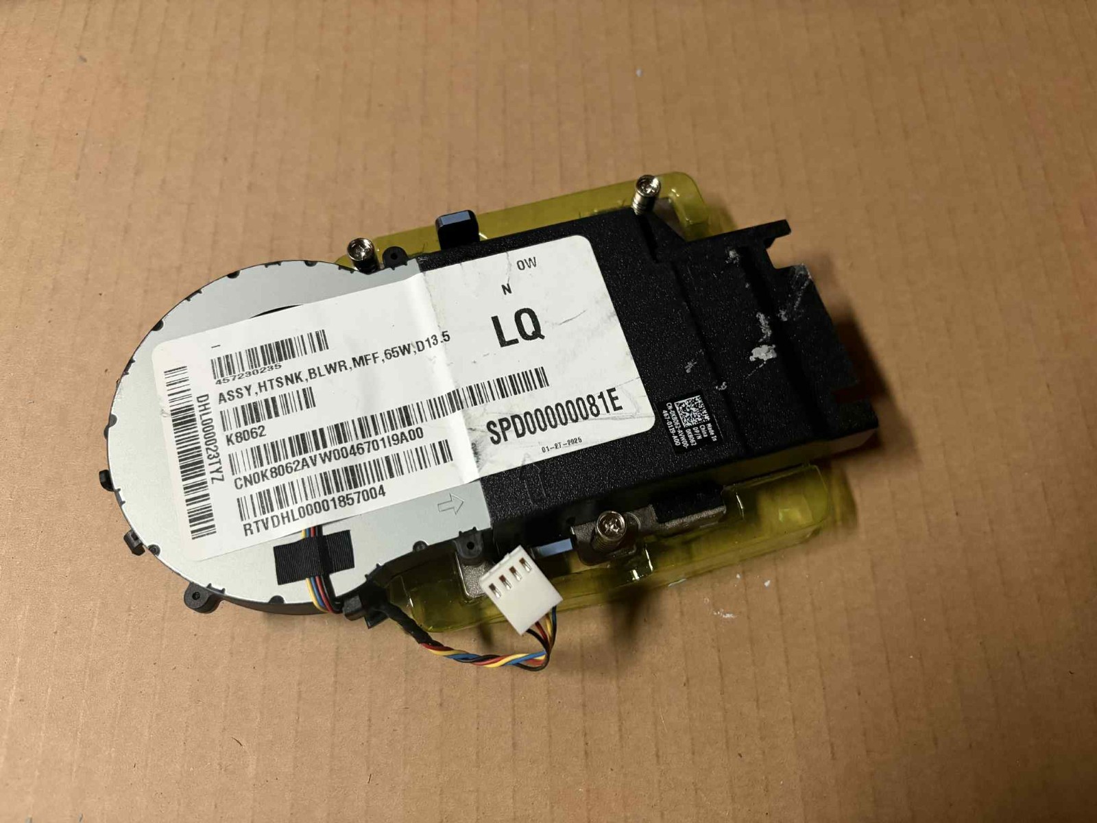 Dell 65 Watts CPU Fan Heatsink Assembly – DC 12 Volts – 4 Pin – 120 K8062 0K8062