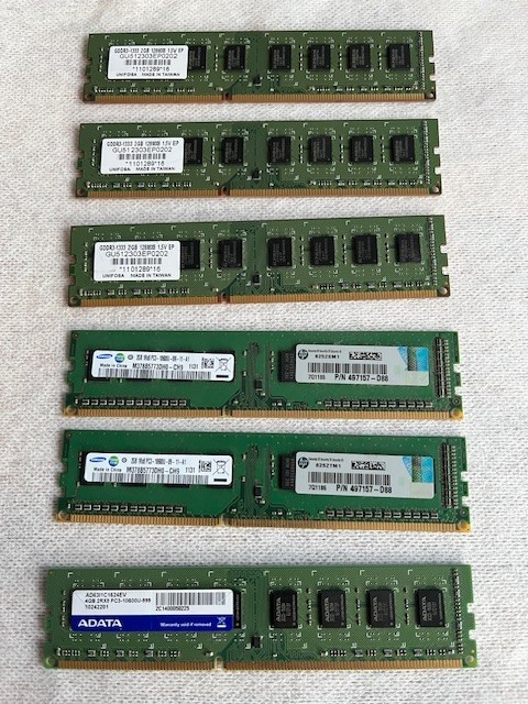 Desktop RAM 2GB Assorted PC3-10600 1333mhz DDR3 2G each Lot of 6 12G Total