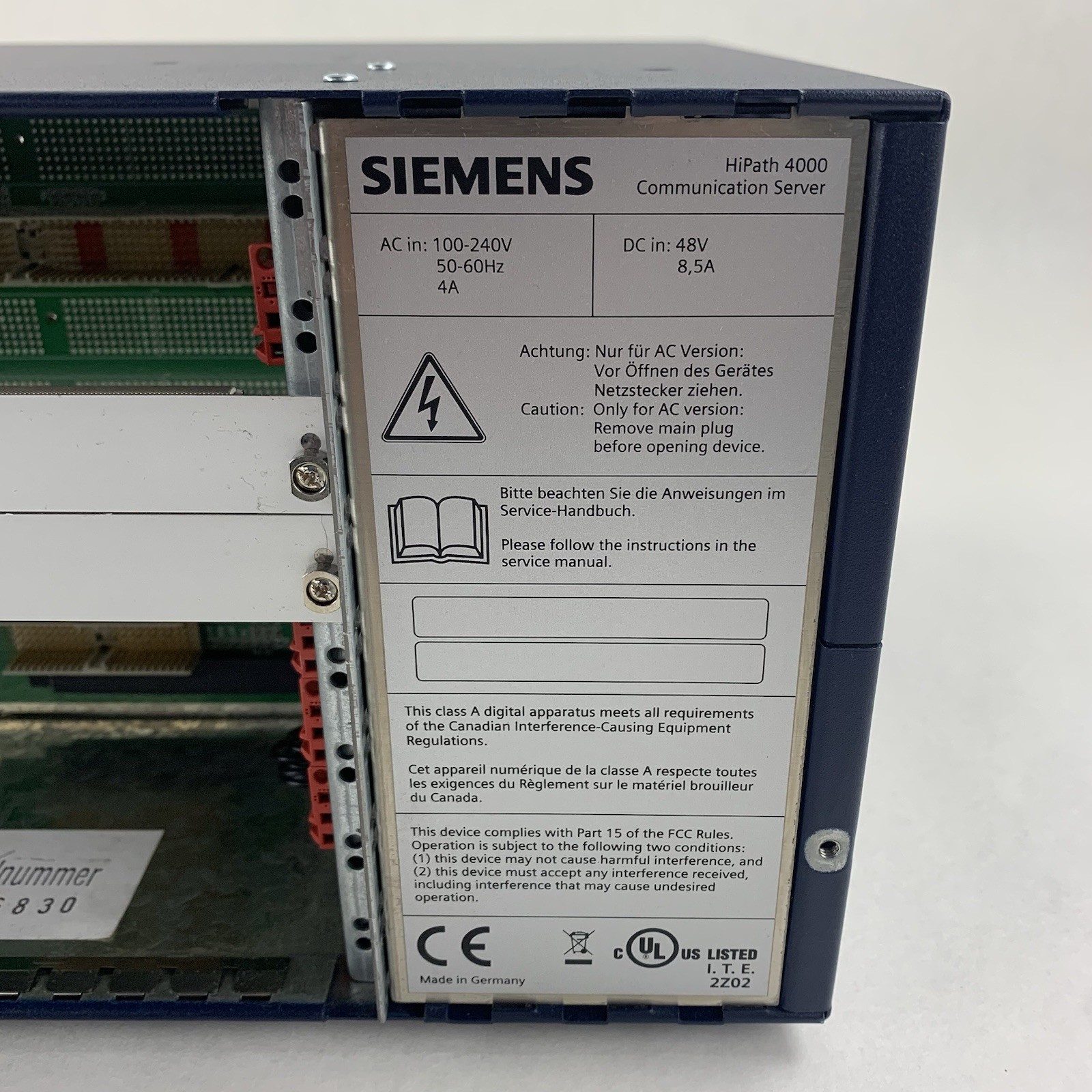 Siemens Hipath 4000 Communications Server Frame Chassis No Boards No PSUs