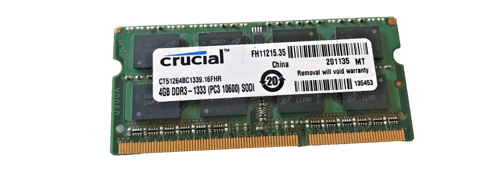 Crucial 4 GB SO-DIMM 1333 MHz PC3-10600 DDR3 Memory CT51264BC1339.16FHR