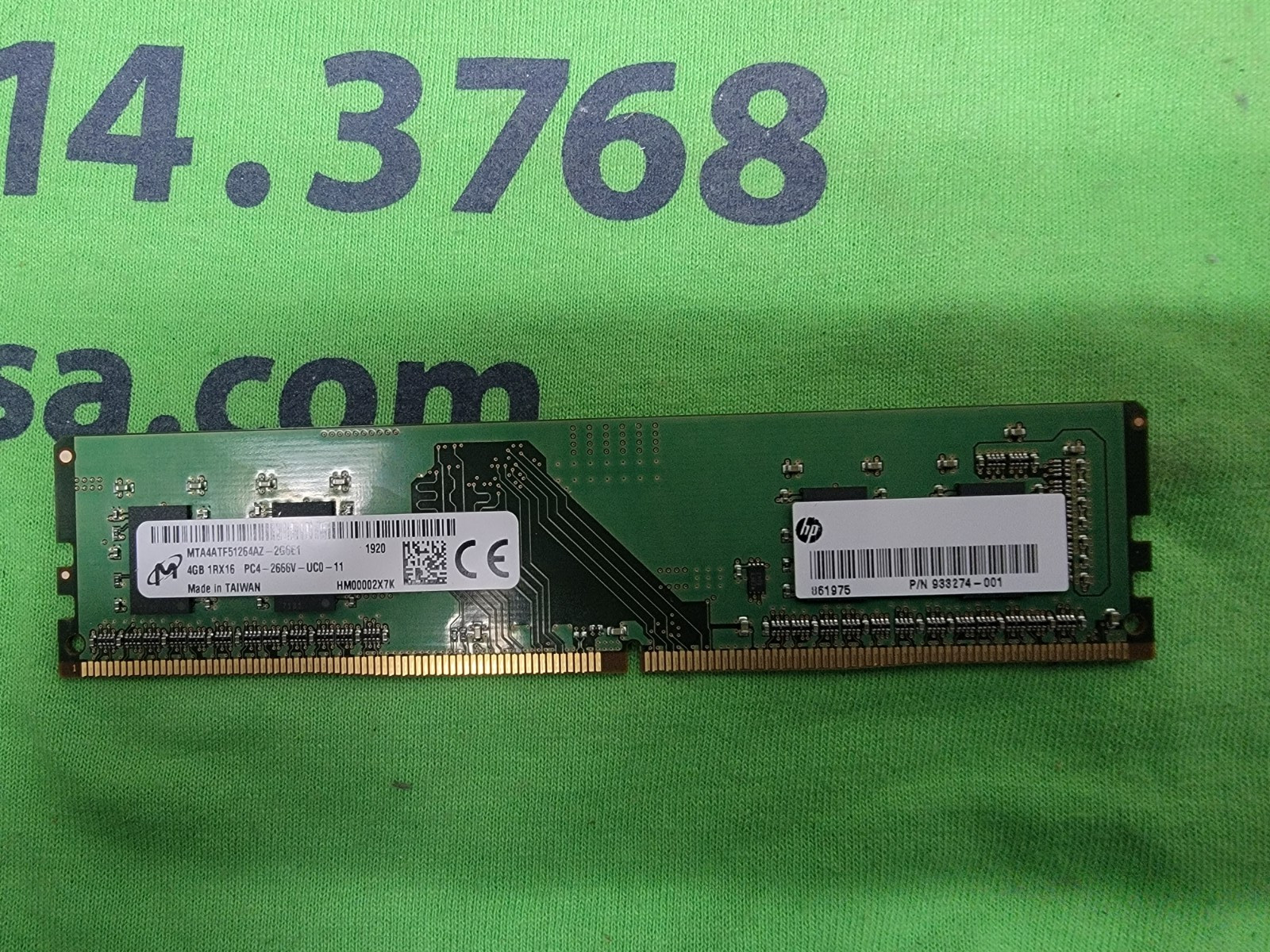 Micron 4GB 1Rx16 PC4-2666V-UC0-11 MTA4ATF51264AZ-2G6E1 Ram HP 933274-001