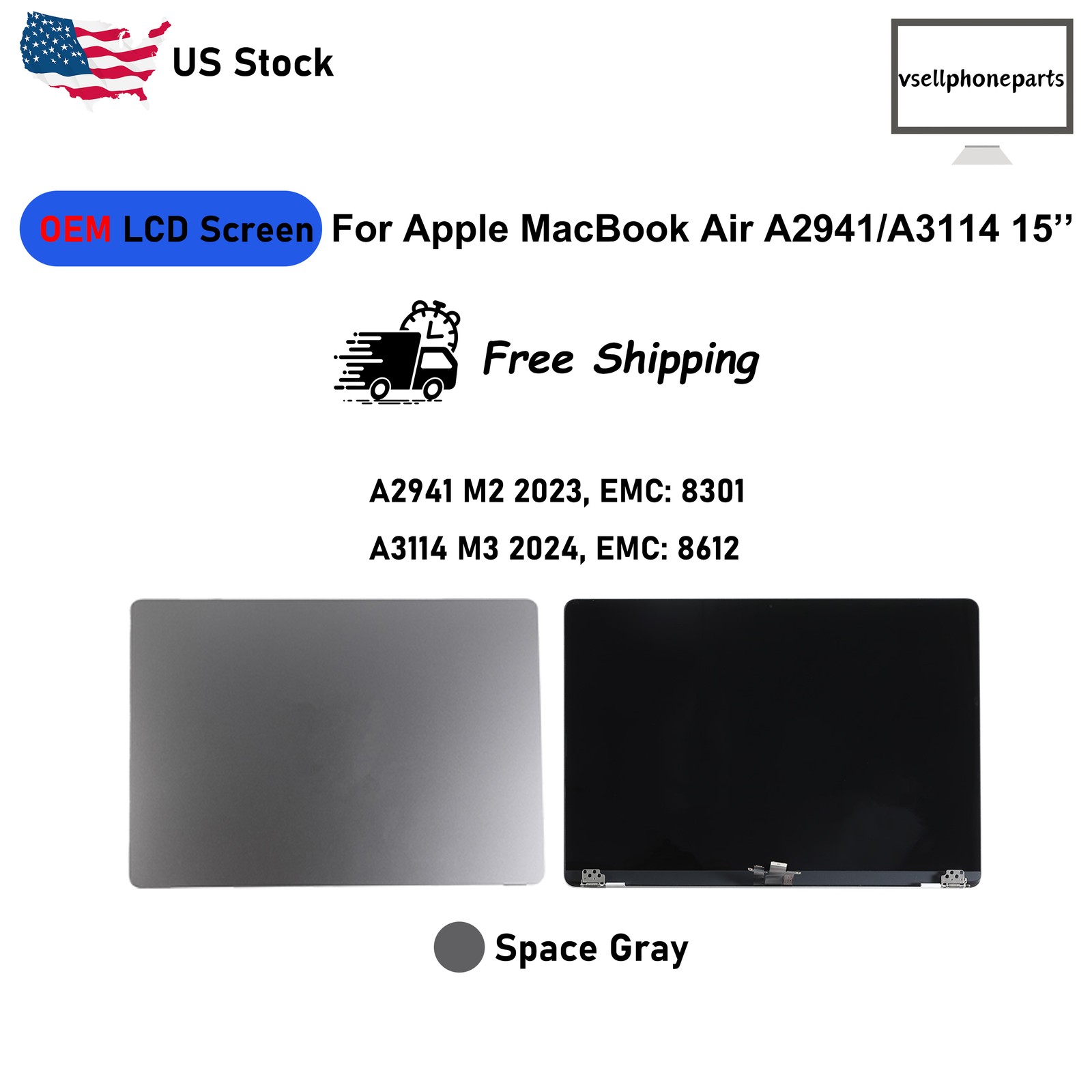 OEM For Apple MacBook Air A2941/A3114 15” LCD Display Screen Space Gray
