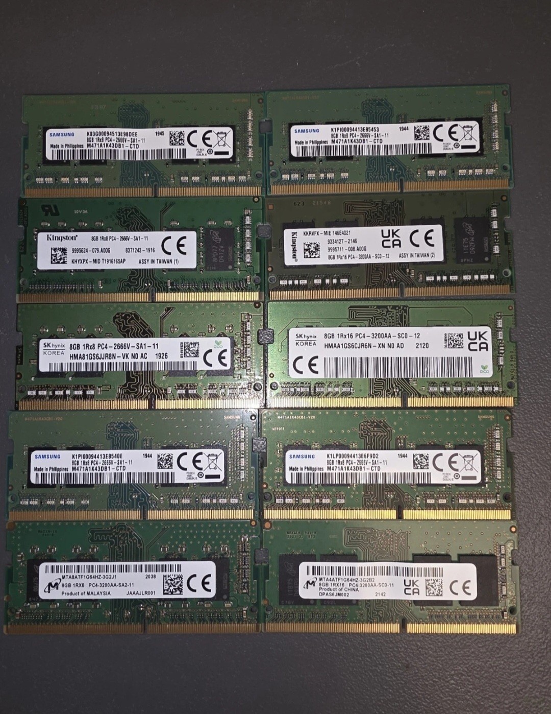 LOT OF 10 8GB DDR4 RAM PC4 Mixed Brand/Speed Laptop SODIMM SK Hynix/etc (10x8GB)