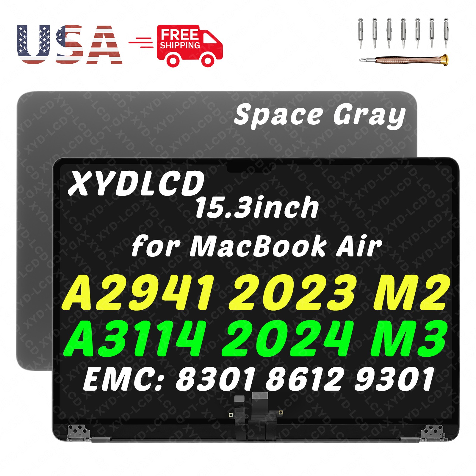 15″ for Apple Macbook Air A2941 2023 M2 EMC 8301 LCD Screen Assembly Space Gray