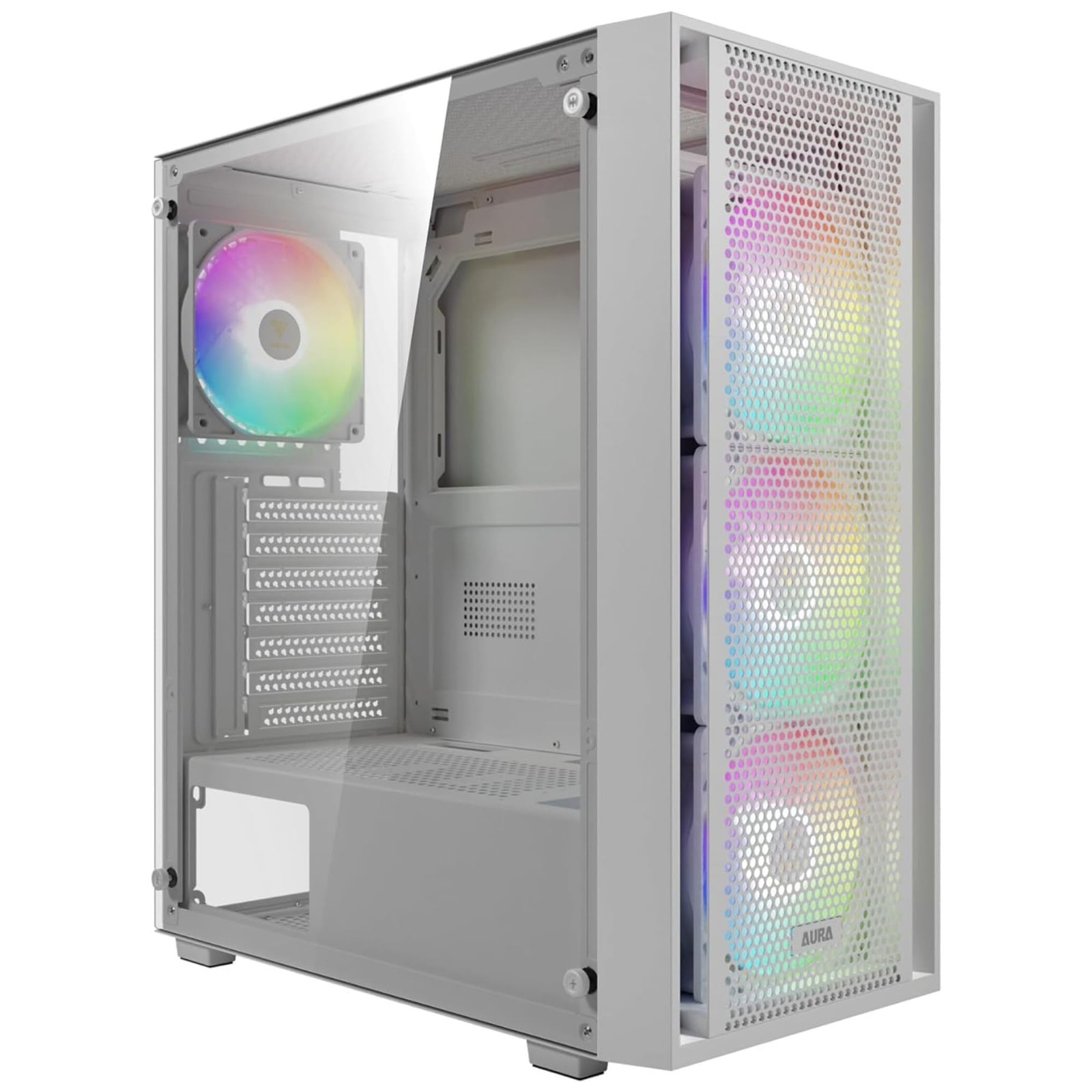 White ATX Mid Tower Gaming Computer PC Case with Side Tempered Glass, Preinst…