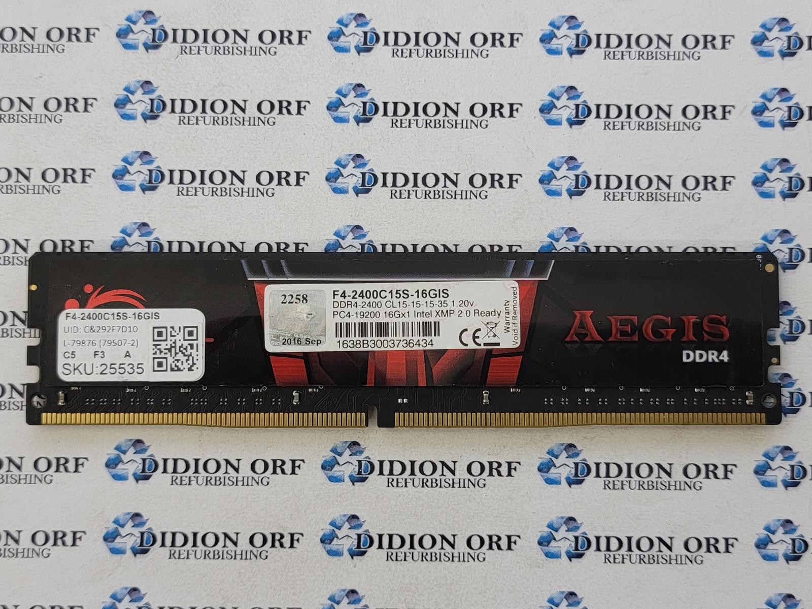 G.SKILL AEGIS 16 GB DDR4 DESKTOP RAM PC4-2400T F4-2400C15S-16GIS, SKU 25535