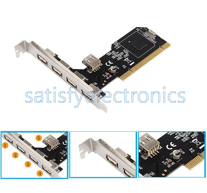High Speed 480Mbps 5 Port USB 2.0 PCI Hub Card Controller Adaptor Module New
