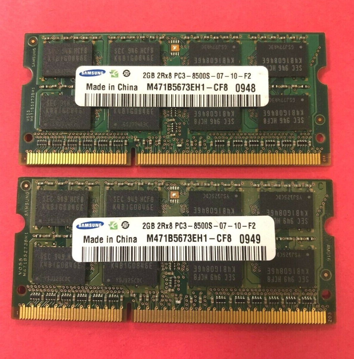 🔵Samsung 4GB (2 X 2GB) 2Rx8 PC3-8500S Laptop Memory RAM M471B5673EH1-CF8