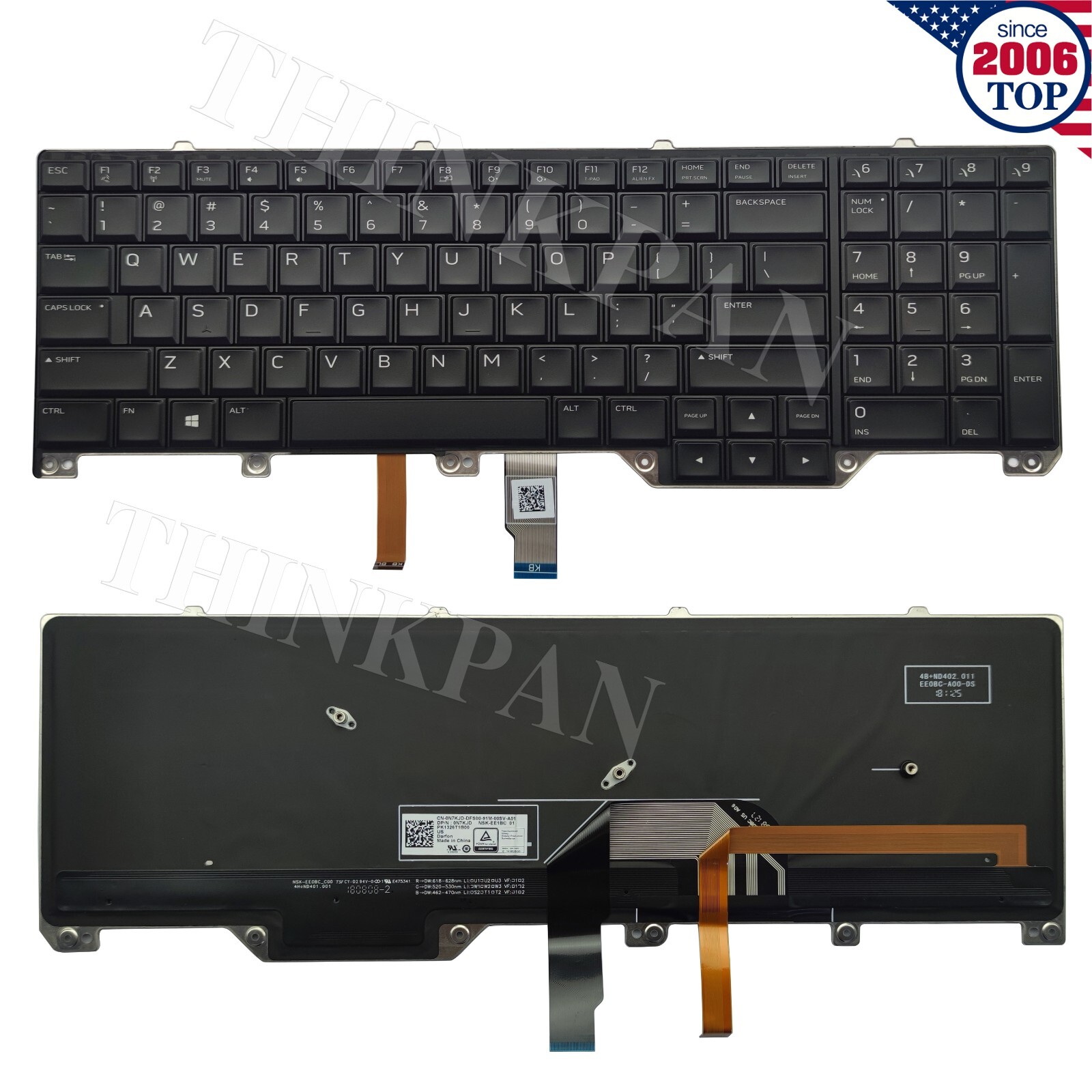 New Genuine US Backlit Keyboard For Dell ALIENWARE 17 R4 R5 M17 R4 0N7KJD Black