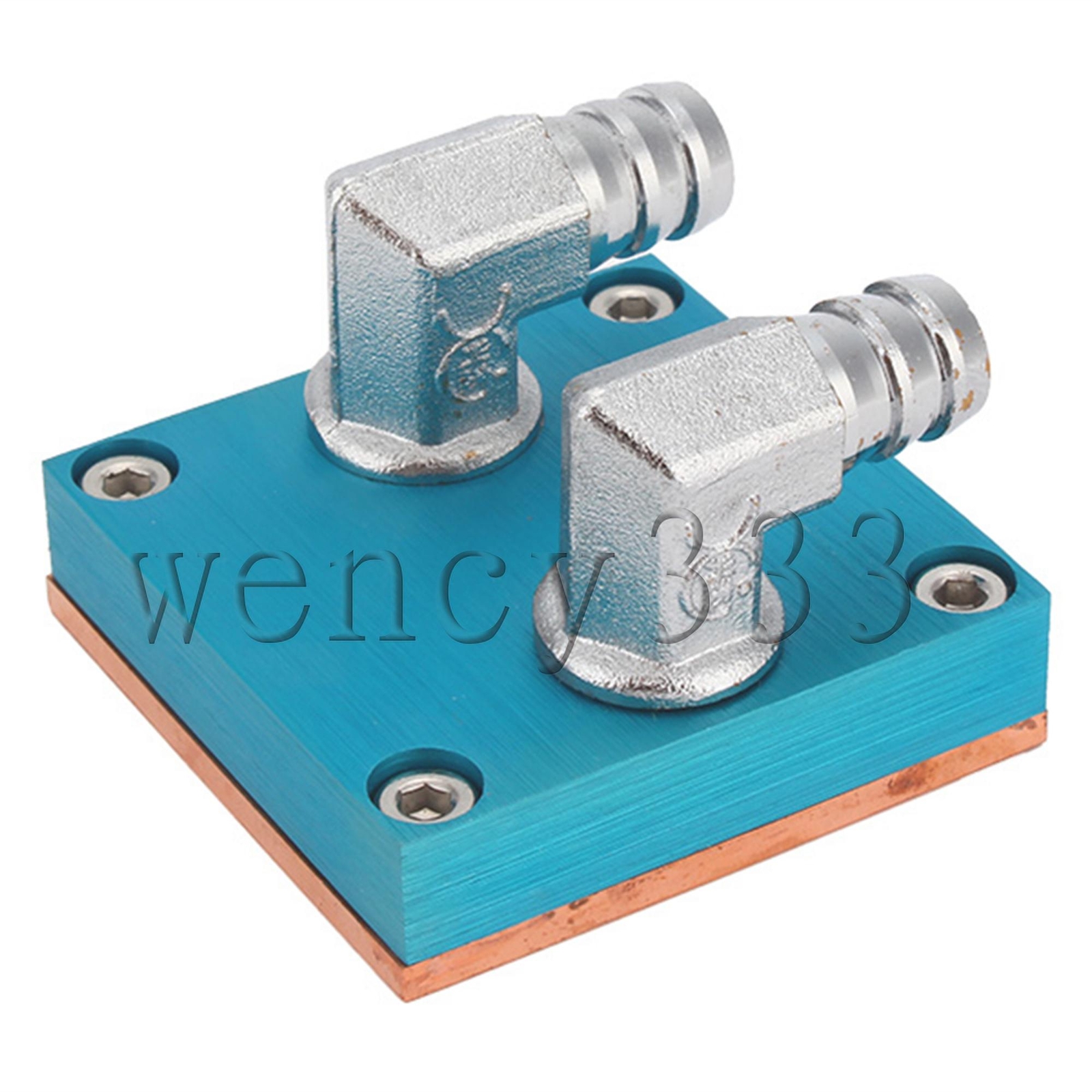 Aluminum & Copper Water Cooling Block Waterblock Elbow Interface Blue