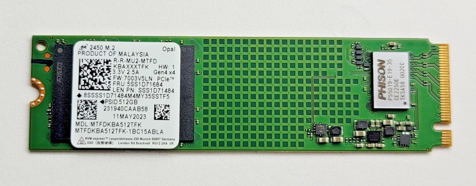 Micron 2450 512GB NVMe PCIe Gen4 x4 M.2 2280 SSD MTFDKBA512TFK – Low Use 85 H.