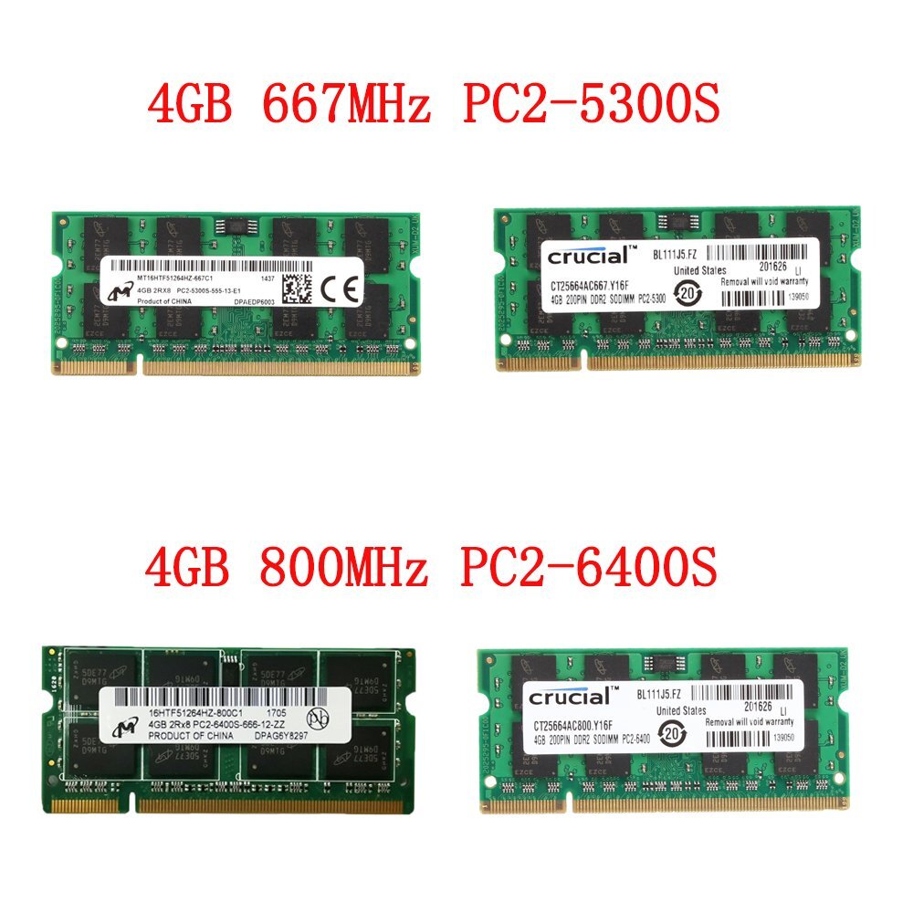16GB 8GB 4GB 2GB DDR2 667 800MHz SODIMM 1.8V Laptop RAM For Crucial Lot