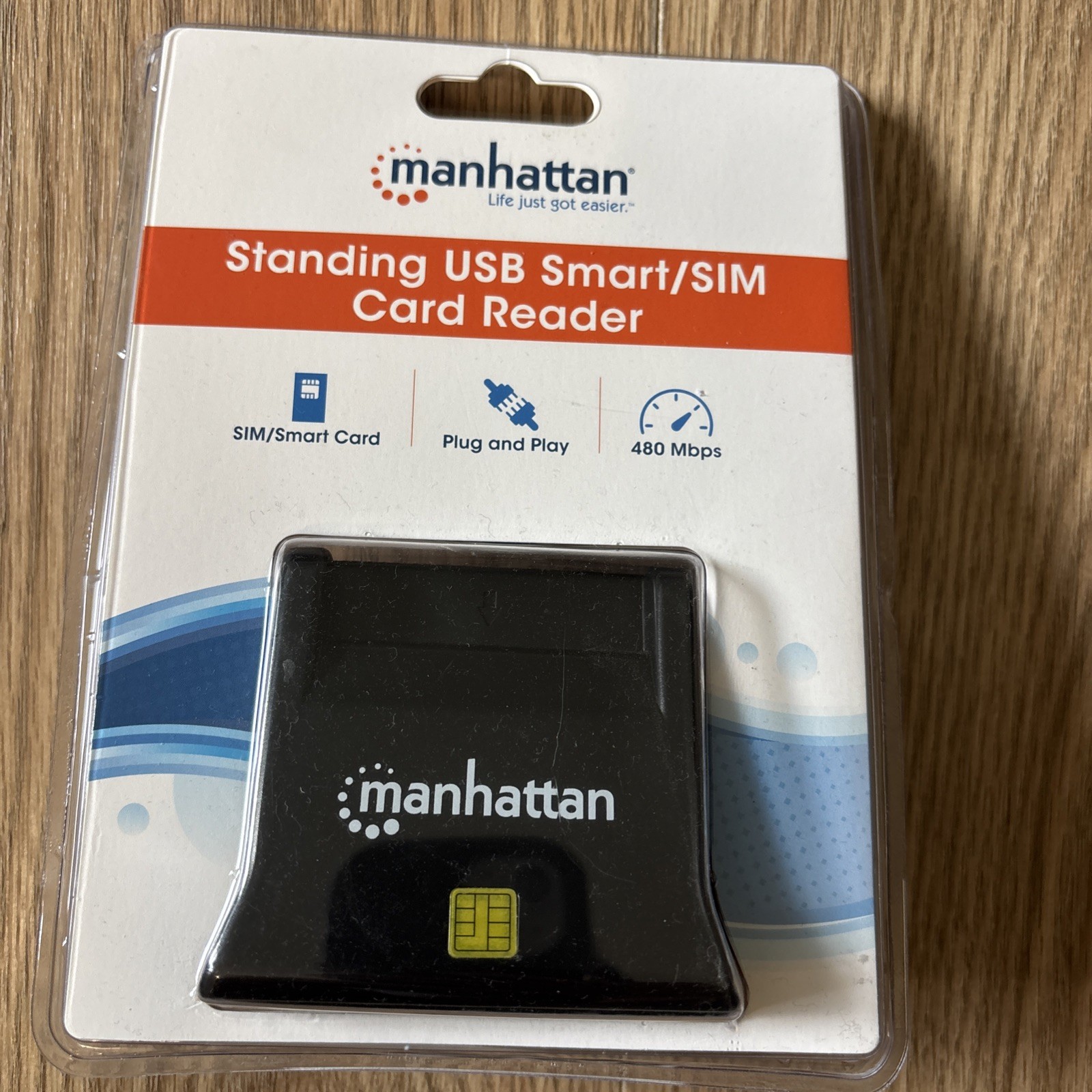 Manhattan USB-A Smart/SIM Card Reader, 480 Mbps (USB 2.0), Desktop Standing, Fri