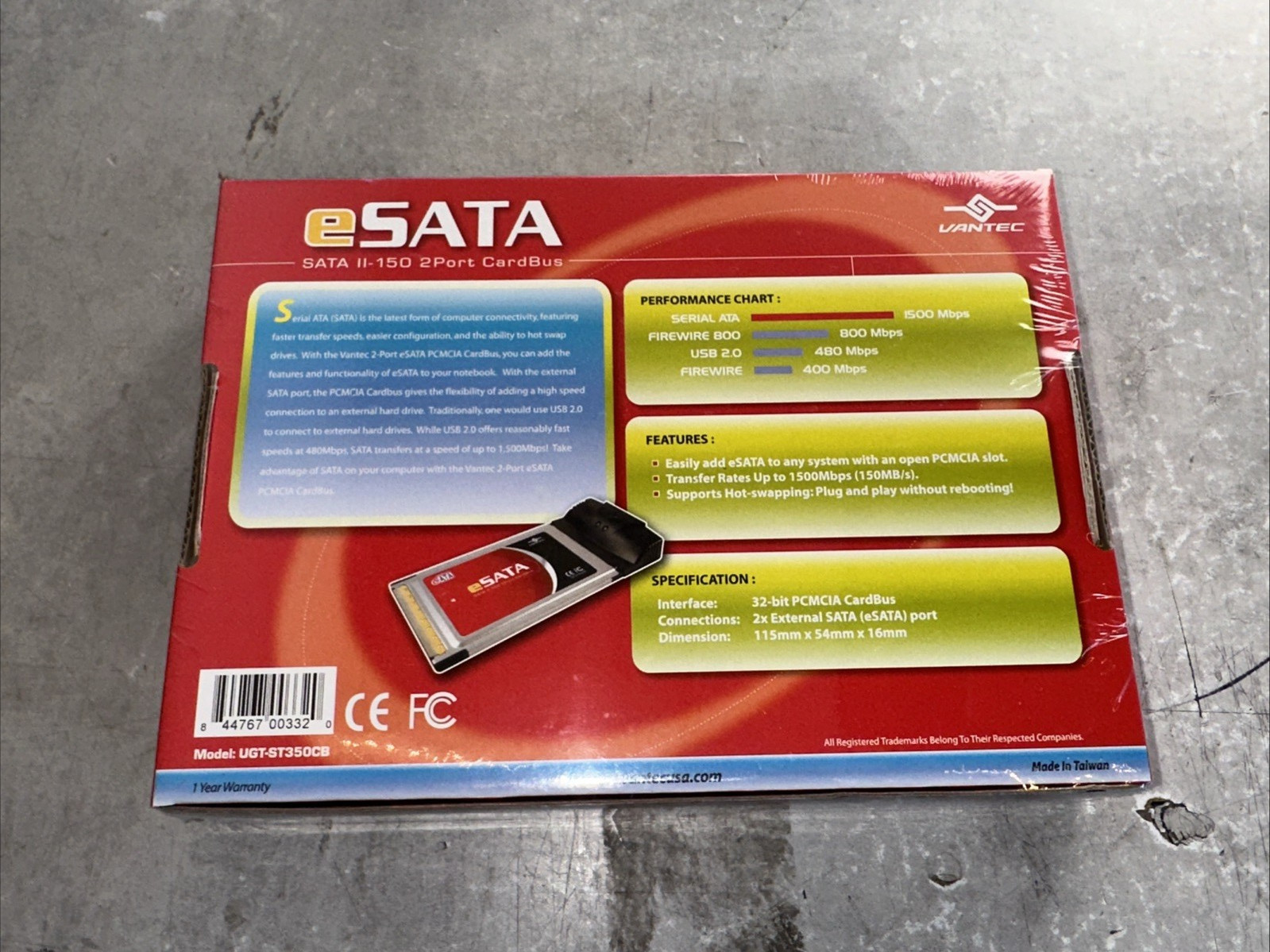 New Sealed – Vantec UGT-ST350CB eSATA SATA II-150 2-Port CardBus Adapter
