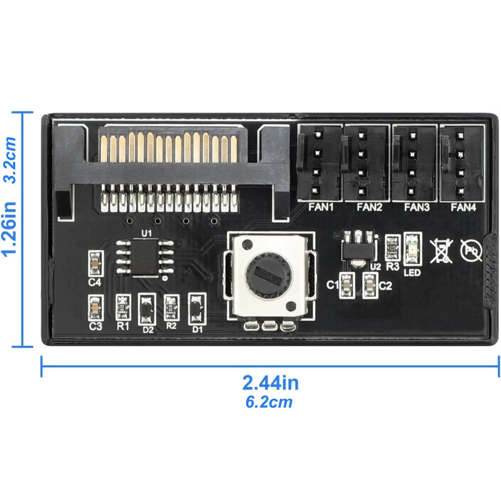 PC Cooling Fan Controller Hub 4 Port PWM SATA Powered 12V 60W Adjustable Speed