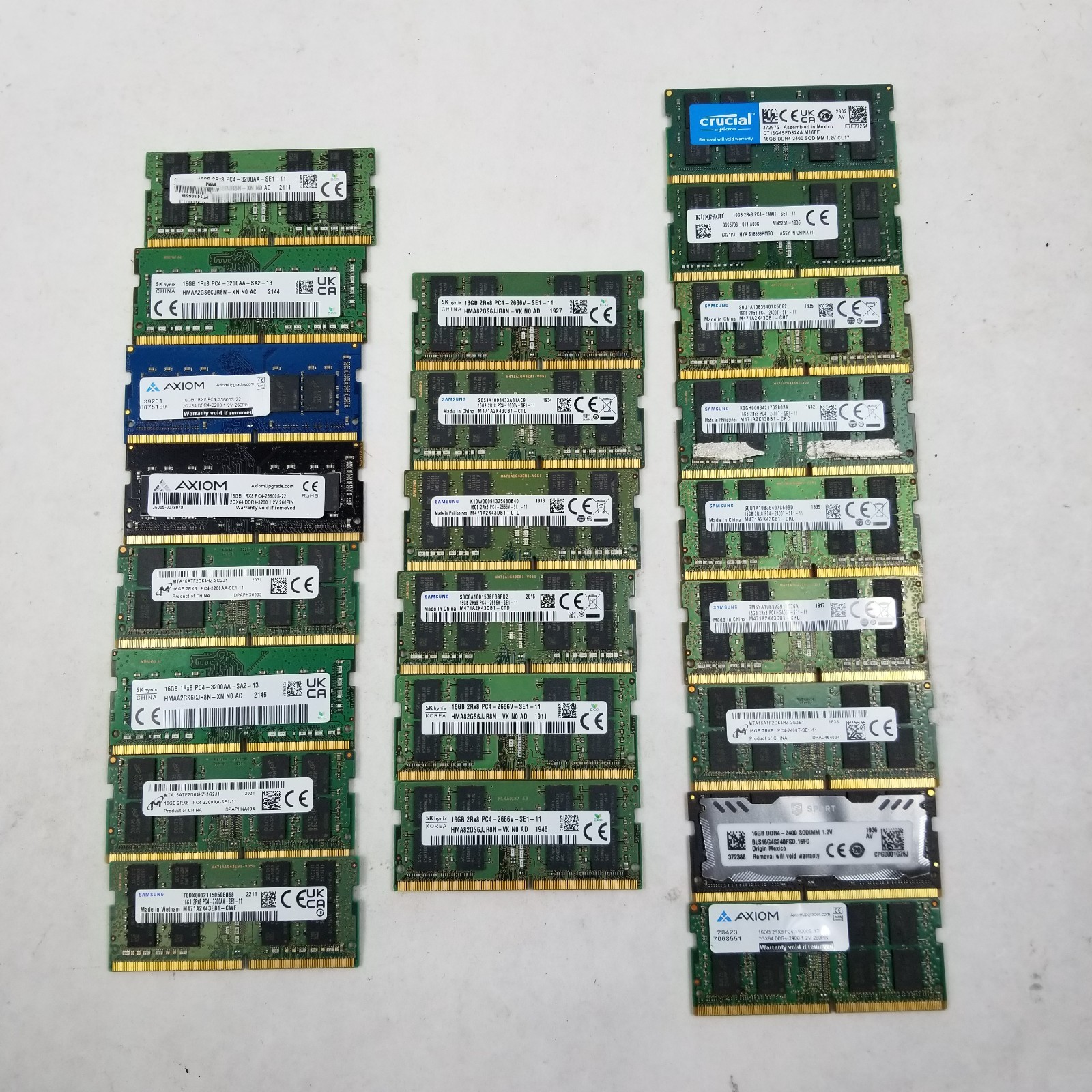 Lot of 23 Mixed Brand Speed 16GB DDR4 SODIMM PC4-2400T + Laptop RAM Memory