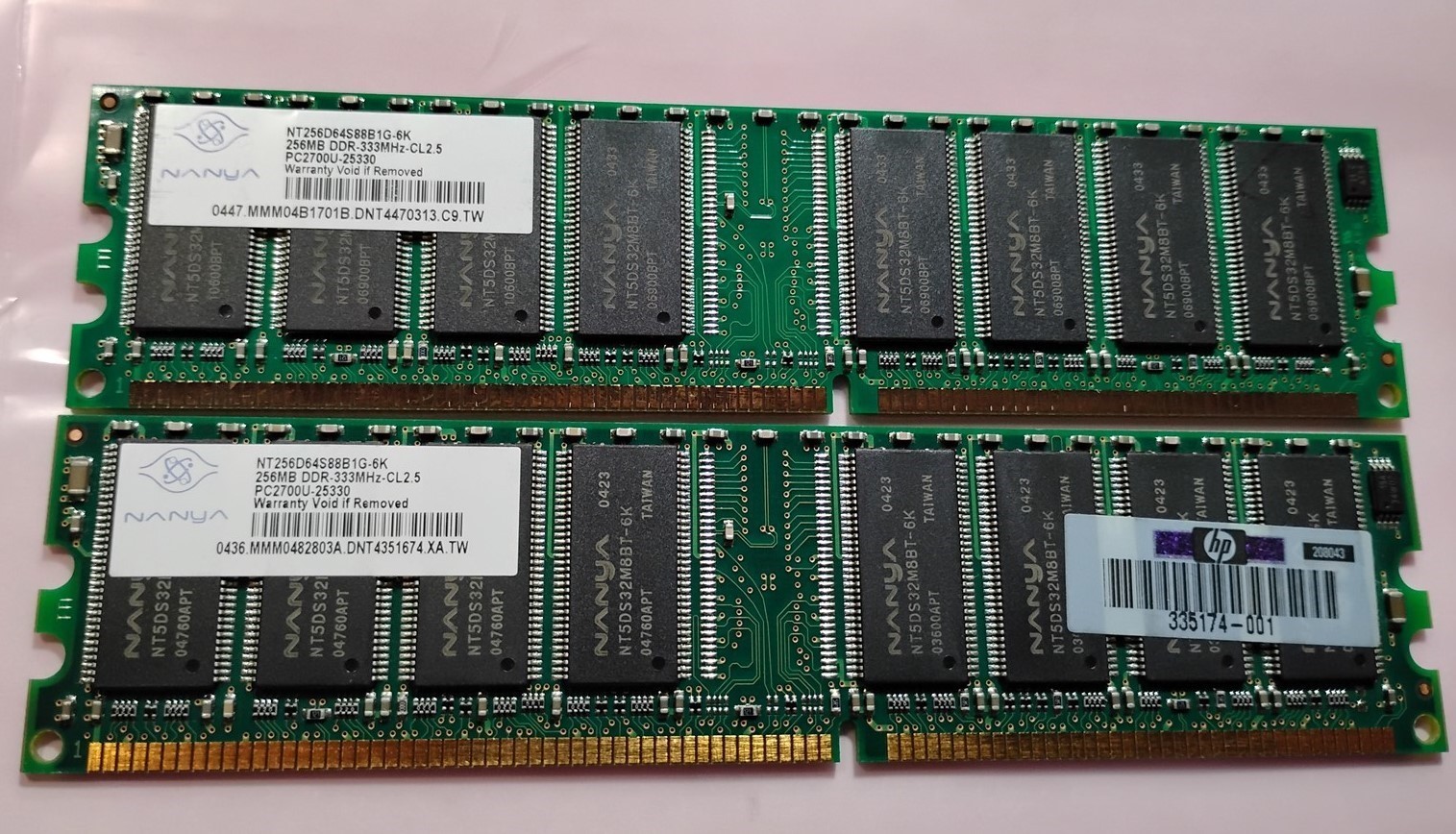 512MB Kit 2x256MB PC-2700 DDR333 Nanya NT256D64S88B1G-6K HP 335174-001 DIMM RAM
