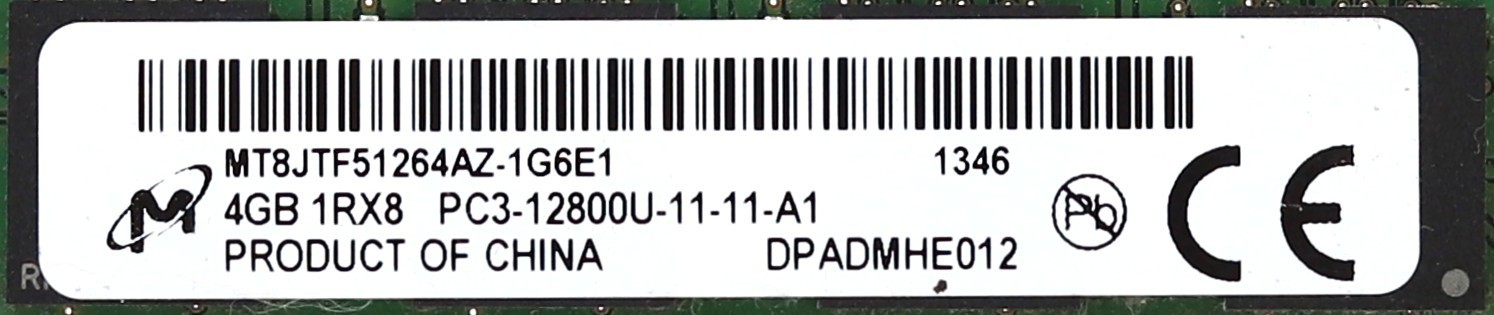 Micron 4GB 1RX8 PC3-12800U-11-11-A1 Non-ECC Unbuffered RAM MT8JTF51264AZ-1G6E1