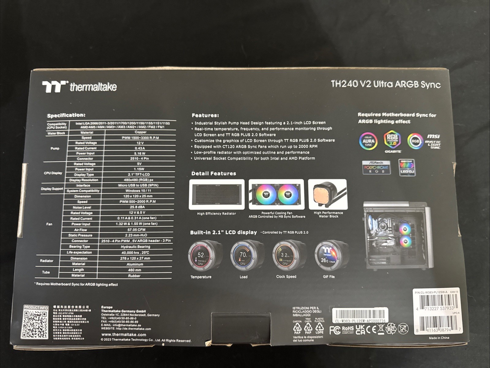Thermaltake TH240 V2 ARGB Sync All-In-One Liquid Cooler CL-W361-PL12SW-A